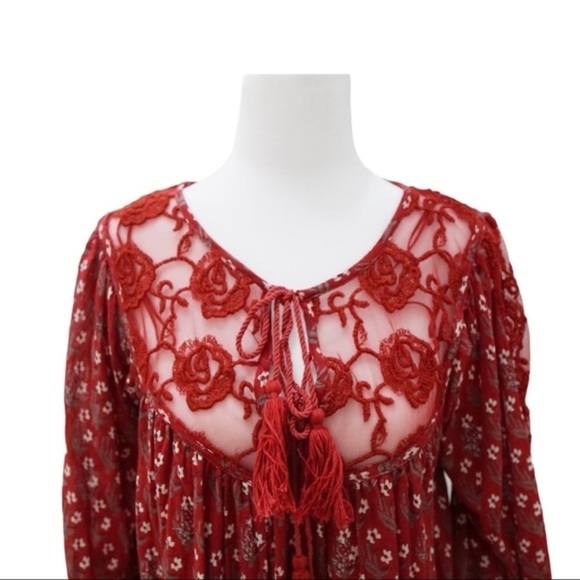 Free people red tunic floral dress size XS - Picture 2 of 7
